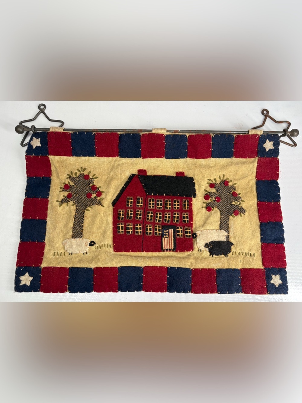 Rustic Americana Early American Vintage Fabric 3D Wall Hanging with Metal Hanger